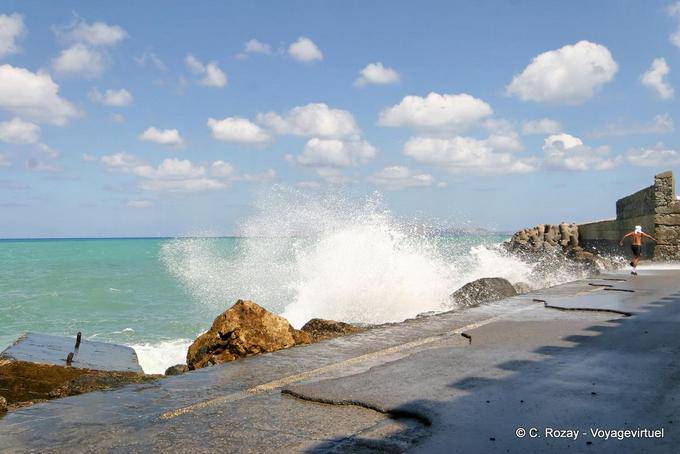 Waves breaking near the Rocca a Mare, Iraklio - Crete, Greece