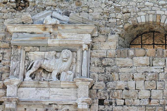 The Lion of St. Mark, the symbol of the Venetian Republic, above the entrance to the fortress of Heraklion - Crete, Greece