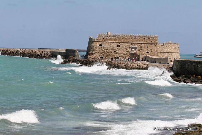 Waves of force against the foundations of the fortress Rocca al Mare or Koules, Iraklio (Heraklion) - Crete, Greece