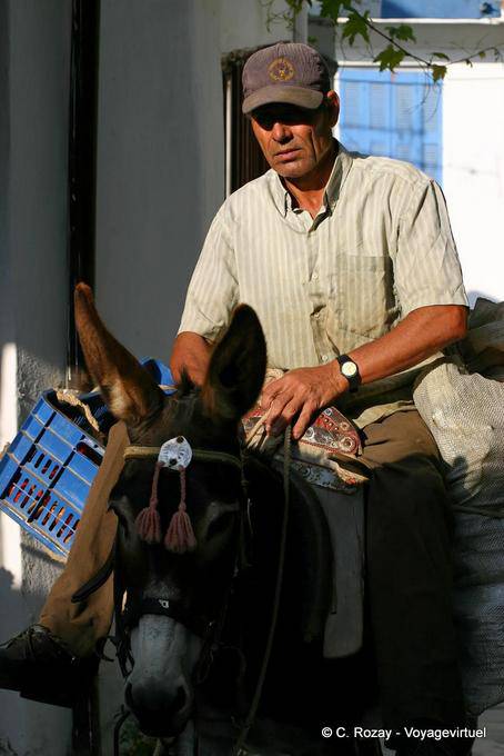 Lassithi, another view of man riding a donkey - Crete, Greece