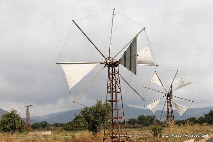 Among the latest wind turbines, which are unfortunately replaced by motorbikes pumps, Lassithi - Crete, Greece