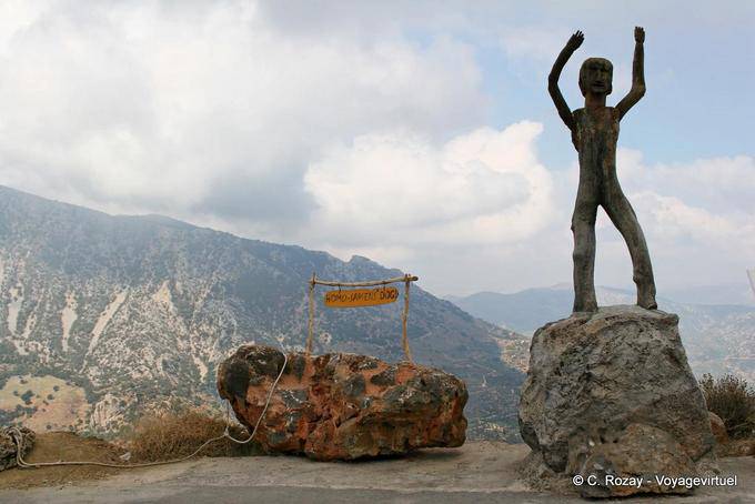 Homo sapiens dog statue and picturesque museum located in Hersonissos - Crete, Greece