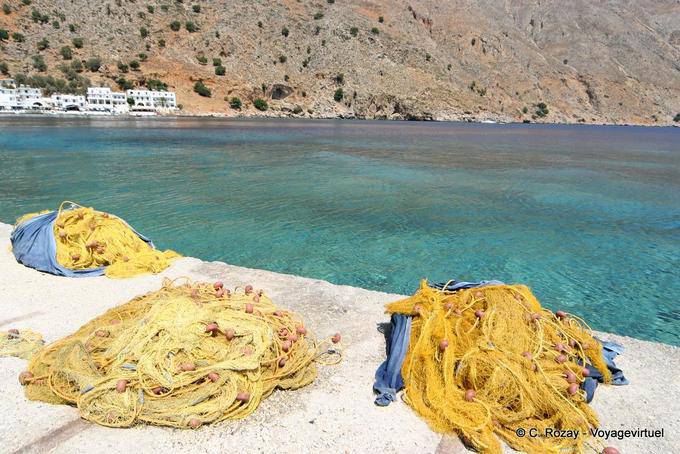 Loutro, fishing nets on the pier - Crete, Greece