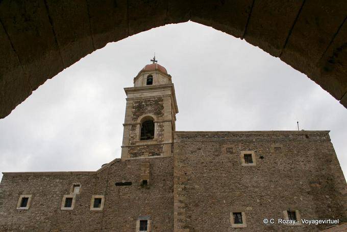 The bell tower of the monastery of Moni Toplou - Crete, Greece