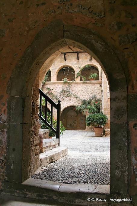 View of the cloister of the monastery of Toplou (Moni Panagia Akrotiriani) - Crete, Greece