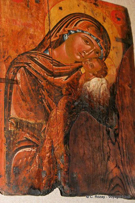 Close-up on an icon of Toplou Ecclesiastical Museum - Crete, Greece