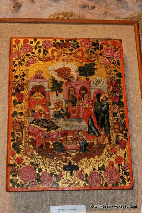 Nativity of the Mother of God (ΓΕΝΕΣΙΟ ΤΗΣ ΘΕΟΤΟΚΟΥ) 1805 icon, golden Toplou Monastery Panagia Akrotiriani - Crete, Greece