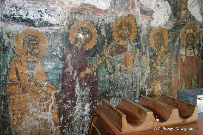 Ancient painting in the church of Agios Georgios, to Plemeniana, on the road to Kandanos (Paleochora) - Crete, Greece