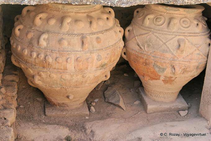 Two pithoi at different decorations and sizes, Phaistos - Crete, Greece