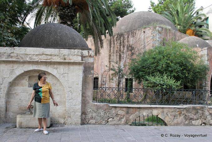 Rethymnon, pass in front of the domes of the Kara Musa Pasha Mosque, Haghia monastery dedicated to Varvara - Crete, Greece