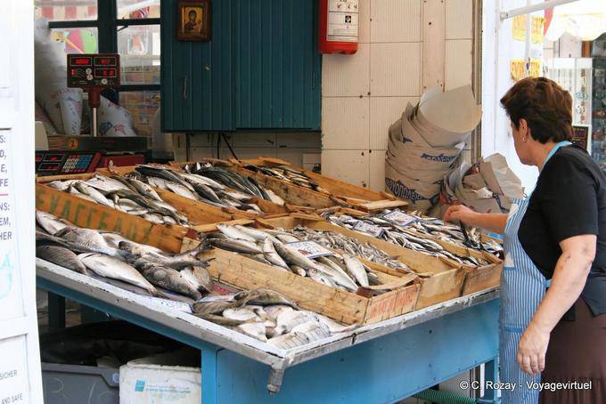 Rethymnon, market stall fish - Crete, Greece