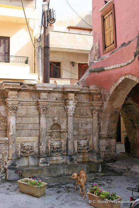 Rethymnon, the Venetian Rimondi fountain realized during the Renaissance and situated on the place of Plane - Crete, Greece