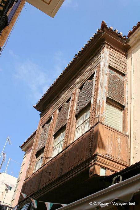 Rethymnon, advanced wood latticework on original Ottoman house - Crete, Greece