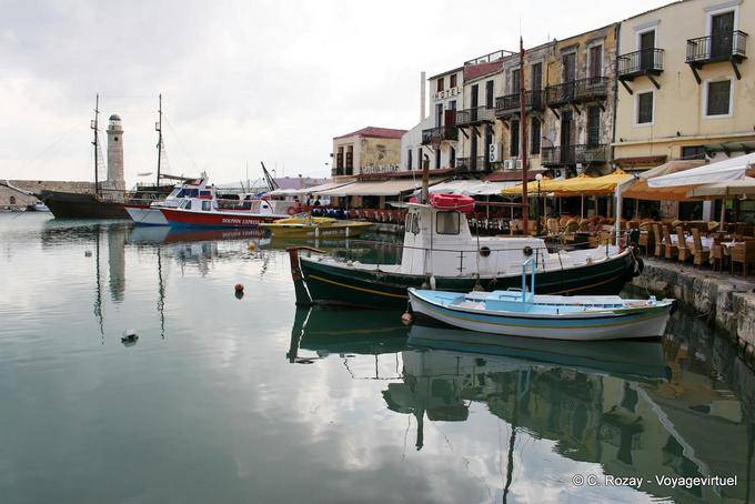 Rethymnon, overlooking the harbor and the Venetian lighthouse - Crete, Greece