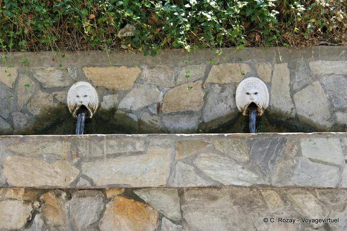 Spili, two lions of the fountain front view - Crete, Greece