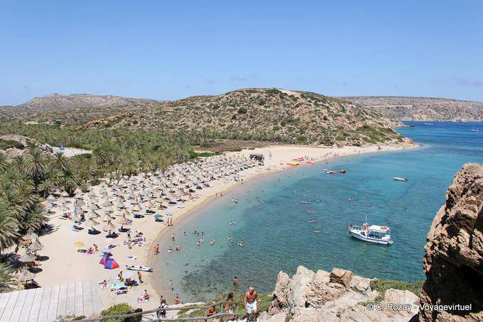 Vai, panoramic beach and the palm from a cliff - Crete, Greece