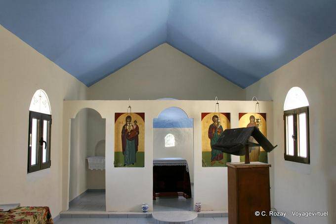 Modern interior of one of the chapels on the road between and Vori Zaros - Crete, Greece