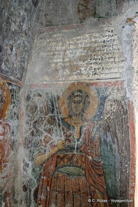 Angel painted on the back wall of Agia Paraskevi Voutas - Crete, Greece