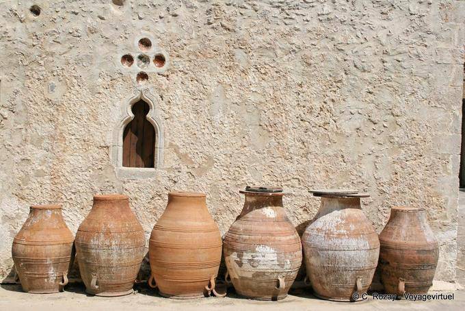 Zaros Monastery Vrontissi, alignment jars or pithoi - Crete, Greece