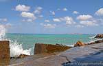 The sea from the breakwater going Venetian fort, Heraklion, Crete.