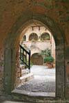 View of the cloister of the monastery of Toplou (Moni Panagia Akrotiriani), Crete.
