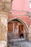 Rethymnon, archway to the right of the Rimondi fountain in the square of the Plane, Crete.