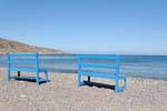 Kato Zakros, wooden benches installed there to admire the infinite sea, Crete.