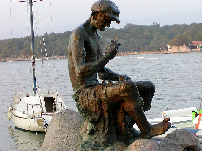 Statue of the fisherman, Krk, Njivice, Croatia