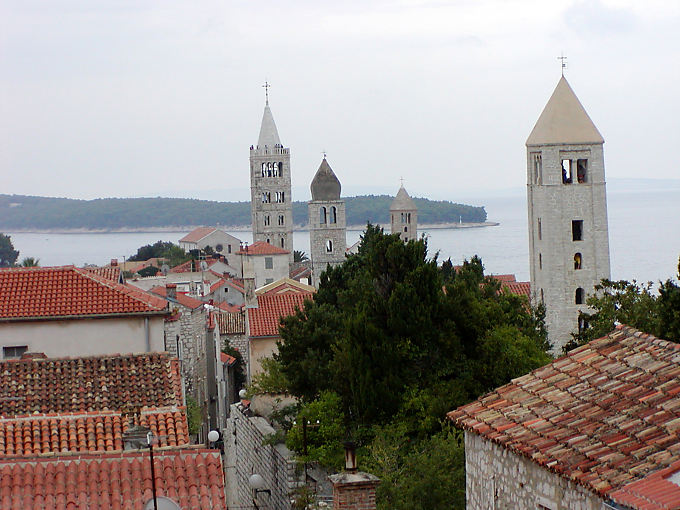 The spiers of the city, island of Rab, Croatia