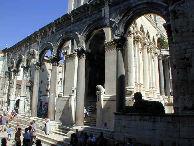 The porch of the mausoleum and the columns of the peristyle, Diocletian's Palace, Split, Croatia