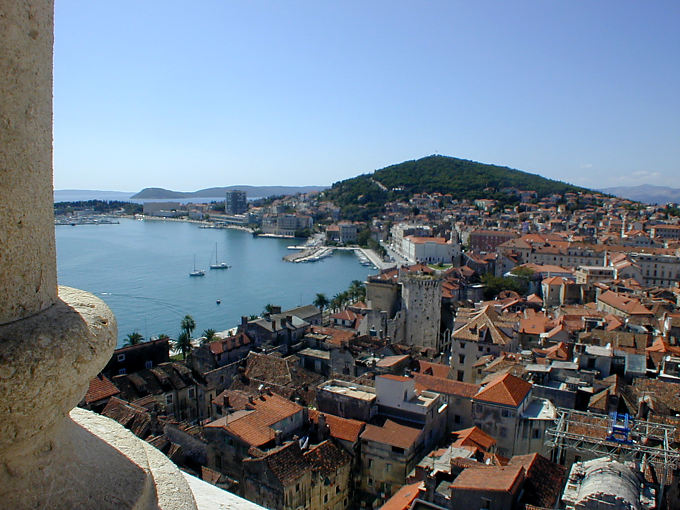 From the bell tower of St. Duje Cathedral, general view of the port of Split, Croatia