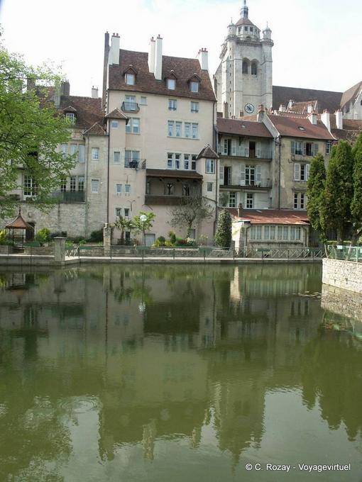 Facades reflected in the Rhone-Rhine canal, Dole - France