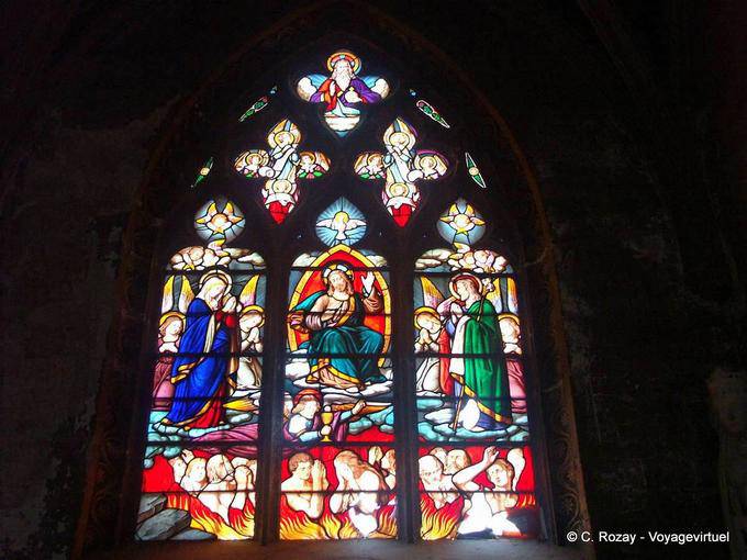 Stained glass window of the Chapel of Souls in Purgatory, college Our Lady of Dole - France