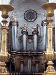 Close-up on the organ built by Karl Joseph Riepp between 1750 and 1754, Notre Dame Collegiate Dole, France.