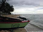 Justinne boat on the sand of the beach, Juan Dolio, Dominican Rep..