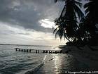 Juan Dolio, boardwalk and palm trees under a dark sky, Dominican Rep..