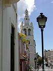 Street colonial steeple Santo Domingo, Dominican Rep..