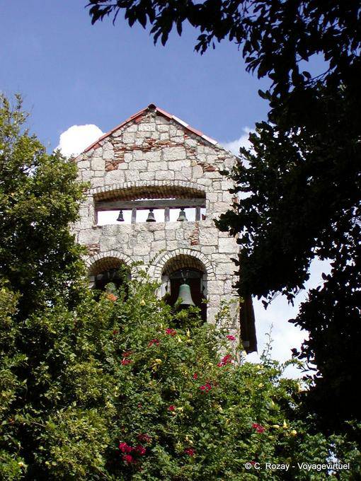 Bells and bells in a tower, Altos de Chavon, Dominican Rep.
