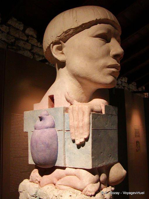 Modern bust, Native Taino culture, archaeological museum, Altos de Chavon, Dominican Rep.