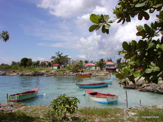 Bayahibe, floating wooden boats on the Caribbean Sea, Dominican Rep.