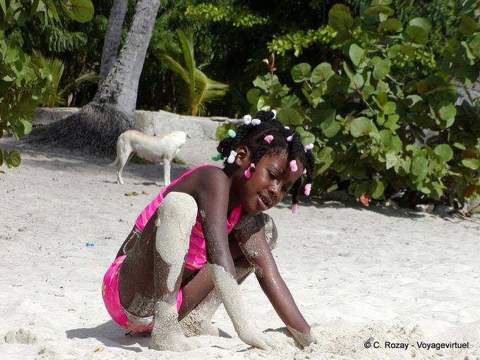 White sand play, Bayahibe beach, Dominican Rep.
