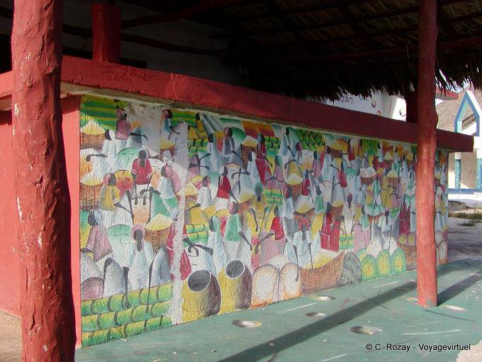 Wall decorated in local painting, Boca de Yuma, Dominican Rep.