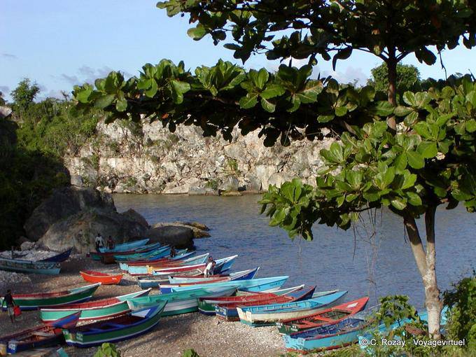 Panorama on the tiny harbor and its boats, Boca de Yuma, Dominican Rep.