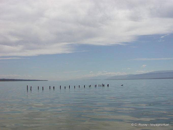 Panorama of the largest nature reserve that is the salt lake Enriquillo, Dominican Rep.