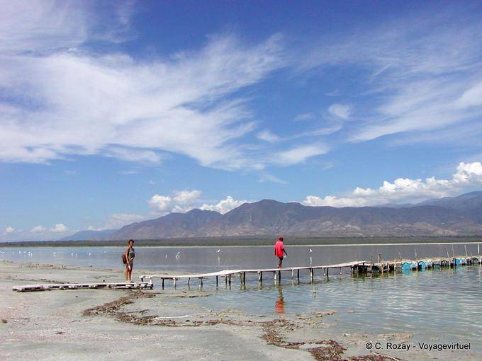 The fragile pontoon going to isla Barahona Enriquillo Lake, Dominican Rep.