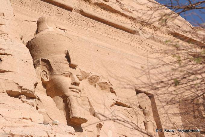 Ramses head with false beard and double crown (pschent), Abu Simbel - Egypt