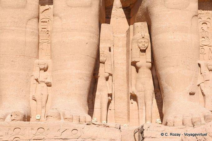 Isis Nofret Bent Anat, Mut-Tuya at the foot of Ramses, Abu Simbel - Egypt