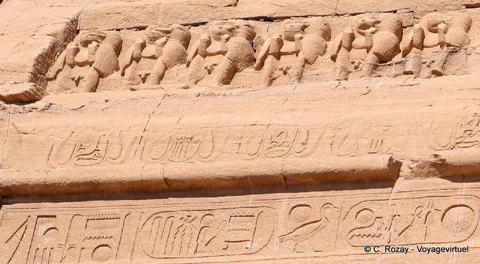 Corniche representative twenty-three baboons in worship, the Great Temple, Abu Simbel - Egypt