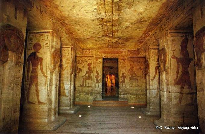 Ibshek, Hypostyle Hall with six square columns, Temple of Nefertari, Abu Simbel - Egypt
