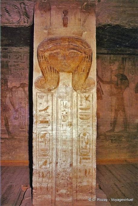 Pillar decorated with a head of Hathor, inside the speos Nefertari, Abu Simbel - Egypt